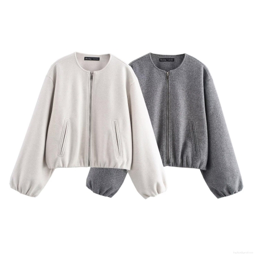 Women Fashion Casual Suede Bomber Jacket Coat Loose Fit Zipper Front Outerwear With Pockets For Streetwear Autumn Winter