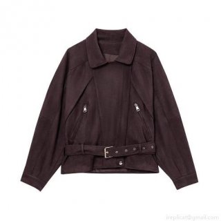 Women's Faux Suede Biker Jacket Short Lapel Moto Coat With Adjustable Belt Metal Zipper Long Sleeve Polyester Outerwear Fall Streetwear