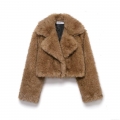 Women's Faux Fur Jacket Warm Autumn Winter Short Coat Turn-down Collar 100% Polyester Chic Streetwear Casual Party Lady Outerwear High Quality