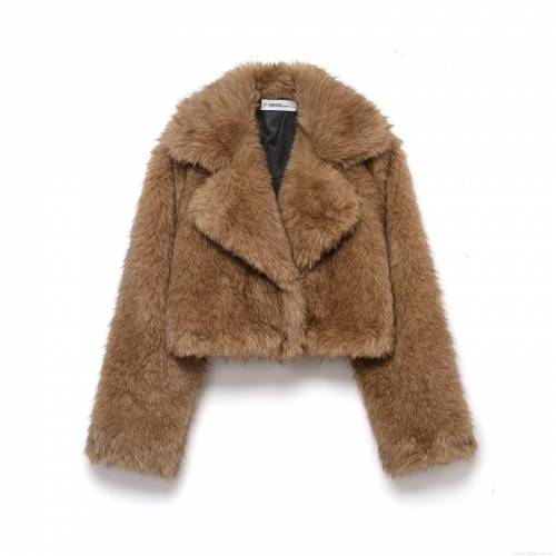 Women's Faux Fur Jacket Warm Autumn Winter Short Coat Turn-down Collar 100% Polyester Chic Streetwear Casual Party Lady Outerwear High Quality