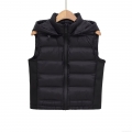 Women's Casual Quilted Puffer Vest Removable Hooded Sleeveless Winter Jacket Solid Black Zipper Padded Waistcoat Retro Outdoor Warm Vest