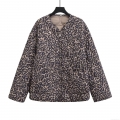 Women Fashion Leopard Print Quilted Jacket Lightweight Round Neck Zip Up Diamond Lattice Padded Coat With Large Pockets Casual Streetwear Autumn Winter Outwear