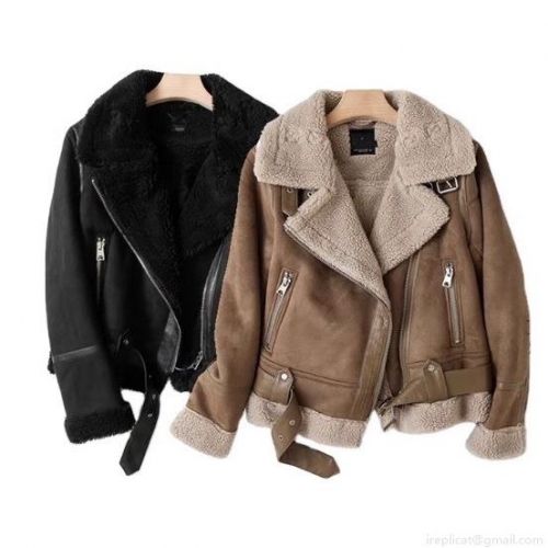 Women's Faux Suede Shearling Biker Jacket Thickened Aviator Coat With Faux Fur Lining And Belt Winter Streetwear Casual Outerwear