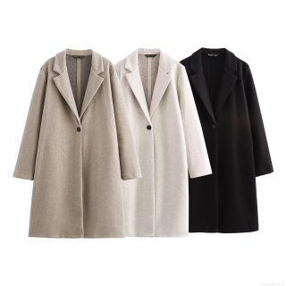Women's Elegant Mid-length Woolen Style Coat Polyester Lapel Single Button Outerwear For Autumn Winter Casual Fashion Solid Color Ladies Trench Coat