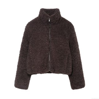 Women's Casual Teddy Fleece Jacket Stand Collar Full Zipper Long Sleeve Warm Outwear Streetwear Solid Color Pockets Thick Coat