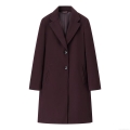 Women Long Woolen Overcoat Notched Lapel Single Breasted 2-Button Casual Streetwear Elegant Minimalist Solid Color Polyester Blend Warm Autumn Winter Coat