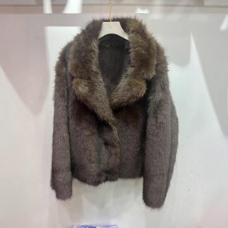 Women's French Style Faux Fur Jacket Elegant Deep Brown Suede Winter Coat Thick Lapel Collar Long Sleeve Zip Up Warm Faux Fur Outerwear