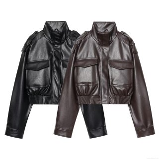 Women's PU Faux Leather Jacket Casual Zip Up Moto Bomber Coat With Large Pockets Ribbed Hem Streetwear Autumn Winter Vintage Motorcycle Jacket