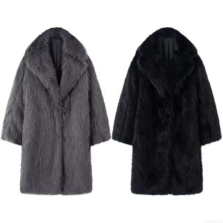 Women's Long Faux Fur Coat Winter Warm Thick Fluffy Polyester Lapel Outerwear Elegant Solid Color Oversized Jacket For Women Outdoor Fashion
