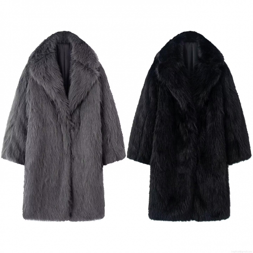 Women's Long Faux Fur Coat Winter Warm Thick Fluffy Polyester Lapel Outerwear Elegant Solid Color Oversized Jacket For Women Outdoor Fashion