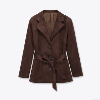 Women's Fashion Faux Suede Jacket Vintage Gothic Belted Loose Fit Coat Autumn Winter Streetwear Lapel Long Sleeve Solid Color Polyester Outerwear For Women