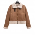 Women's Faux Suede Leather Jacket With Faux Fur Lining Sherpa Aviator Jacket Short Warm Winter Coat Lapel Collar Zip Up Outwear For Women