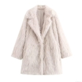 Women's Elegant Faux Fur Short Coat Fashion Lapel Long Sleeve Plush Jacket Winter Warm Outerwear Luxury Solid Color Overcoat For Lady