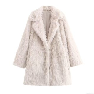 Women's Elegant Faux Fur Short Coat Fashion Lapel Long Sleeve Plush Jacket Winter Warm Outerwear Luxury Solid Color Overcoat For Lady