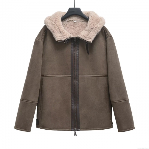 Women's Vintage Faux Shearling Suede Jacket Warm Thick Fleece Lined Hooded Biker Moto Coat Loose Long Sleeve Casual Outwear With Zipper For Winter