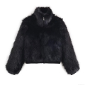 Women Fashion Faux Fur Jacket Stand Collar Zip Up Short Coat Casual Warm Outerwear Solid Black Long Sleeve Celebrity Style Ladies Fall Winter Bomber Jacket