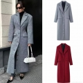 Women Fashion Long Woolen Coat Elegant Lapel Single Breasted Slim Fit Overcoat Casual Daily Winter Warm Polyester Blend Trench Coat for Ladies