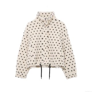 Women's Polka Dot Sherpa Fleece Jacket Stand Collar Warm Loose Short Coat With Drawstring Hem Casual Streetwear Winter Zip Up Outerwear