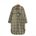 Women Plaid Long Shacket Woolen Blend Shirt Jacket Casual Loose Single Breasted Long Sleeve Overcoat With Pockets Autumn Winter Outerwear