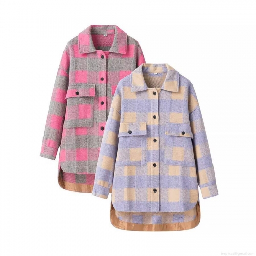 Women's Casual Plaid Shirt Jacket Wool Blend Oversized Button Down Long Sleeve Shacket With Pockets For Fall Winter
