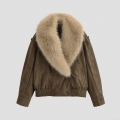 Women's Retro Faux Suede Jacket With Large Faux Fur Collar Loose Double Breasted Short Winter Coat Outwear Streetwear Casual Brown
