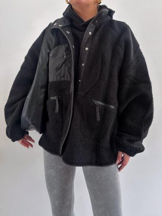 Women's Thick Sherpa Fleece Jacket Hooded Teddy Coat Patchwork Zip Up Outerwear With Pockets Casual Loose Fit Workwear Style For Autumn Winter