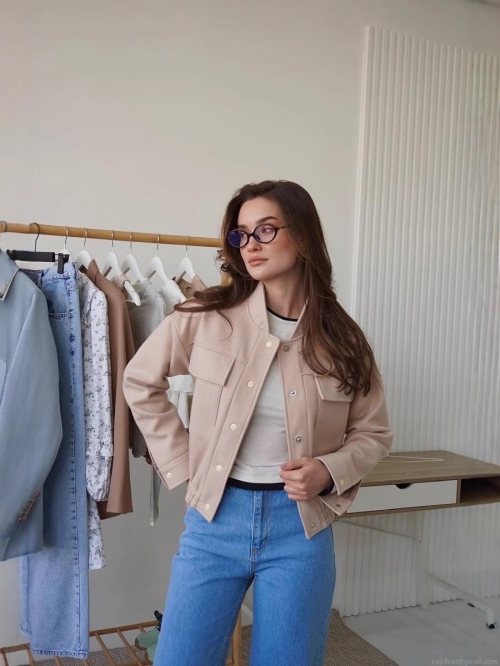 Women's Casual Cotton Blend Bomber Jacket Large Pockets Snap Button Wool-Like Warm Outwear Autumn Winter Workwear Loose Coat