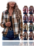 Women's Casual Plaid Checkered Zipper Bomber Jacket Long Sleeve British Style Polyester Blend Outerwear Coat For Autumn Winter Commute Wearing