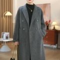 Elegant Women Mid-Long Woolen Coat Double Breasted Suit Collar Solid Color Polyester Blend Overcoat For Autumn Winter Office Chic Lady Outerwear
