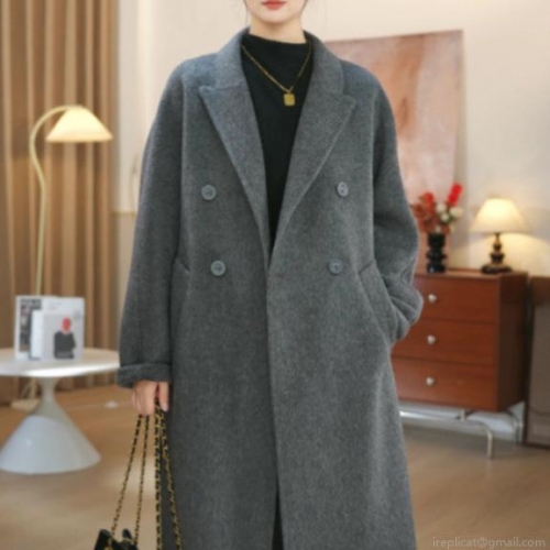 Elegant Women Mid-Long Woolen Coat Double Breasted Suit Collar Solid Color Polyester Blend Overcoat For Autumn Winter Office Chic Lady Outerwear