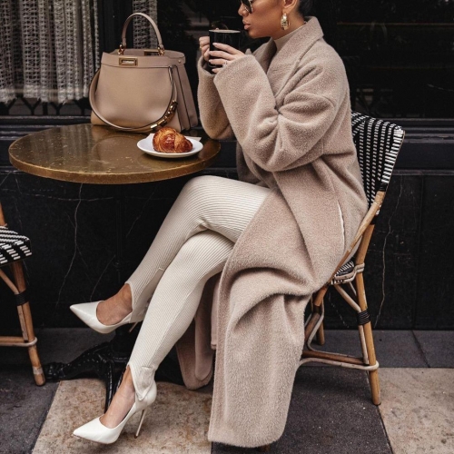 Women's Wool Blend Long Coat Faux Woolen Overcoat Elegant Lapel Collar Thick Warm Jacket Outwear For Autumn Winter Urban Chic Fashion Daily Streetwear