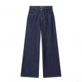 Women's High Waisted Wide Leg Jeans With Belt Regenerated Cellulose Fiber Denim Pants Western Streetwear Casual Long Trousers Solid Deep Blue