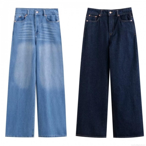 Women's High Waist Straight Leg Jeans Casual Loose Polyester Blend Denim Trousers Streetwear Style Button Fly Long Pants For Winter