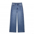 Women's Straight Leg Denim Jeans With Side Metal Bead Rivet Decoration High Waisted Wide Leg Polyester Pants Streetwear Casual Spring Summer