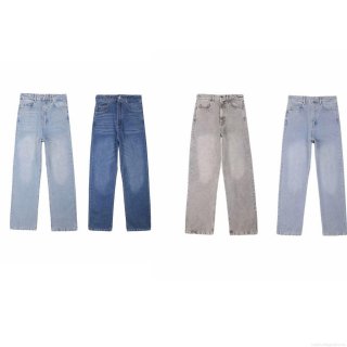 Women's Straight Leg Jeans High Waist Distressed Vintage Washed Cotton Blend Denim Multi-Pocket Long Pants Daily Streetwear