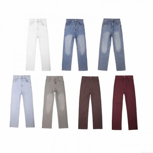 Women's Vintage Distressed Straight Leg Jeans Cotton Denim Trousers High Waisted Casual Streetwear Long Pants Multi-Color Fashion Outfits Sizes XS-L