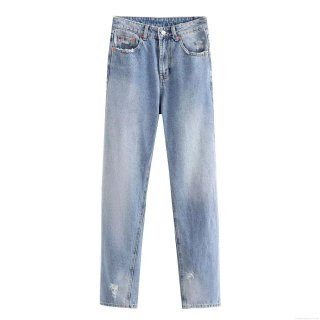 Women's High Waisted Ripped Straight Leg Jeans Distressed Frayed Hem Washed Denim Pants Streetwear Daily Casual Loose Fit Trousers