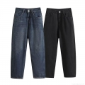 Women's Straight Leg Denim Jeans Polyester Washed Low Waist Pants Streetwear Style Casual Long Trousers Solid Black Blue Summer Outfits