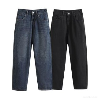Women's Straight Leg Denim Jeans Polyester Washed Low Waist Pants Streetwear Style Casual Long Trousers Solid Black Blue Summer Outfits