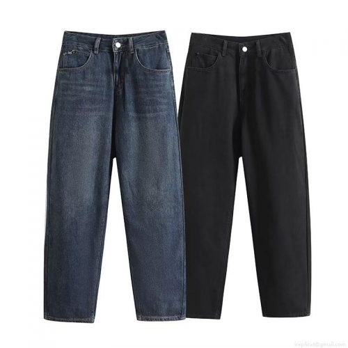 Women's Straight Leg Denim Jeans Polyester Washed Low Waist Pants Streetwear Style Casual Long Trousers Solid Black Blue Summer Outfits