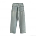 Women's Wide Leg Jeans Washed Cotton Blend Denim Elastic Waist Loose Fit Casual Streetwear European Fashion Style Light Blue Straight Leg Pants