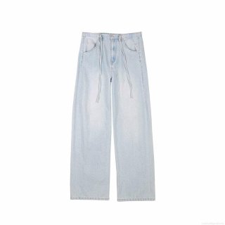 Women's High Waist Wide Leg Jeans Lace-up Washed Cotton Denim Long Pants Streetwear Casual Street Style Loose Denim Trousers