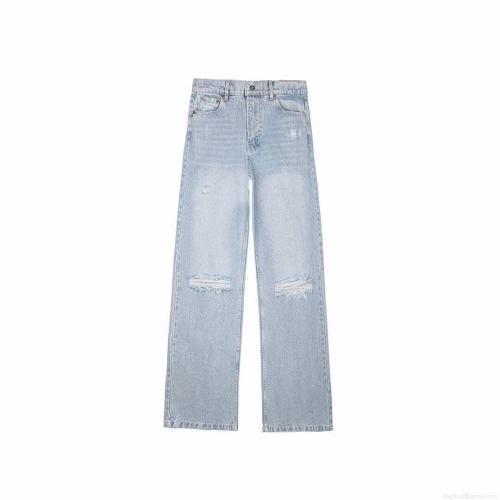 Women's Low Waist Washed Cotton Denim Jeans Distressed Ripped Straight Leg Trousers Fashion Streetwear Casual Pants For Ladies