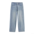 Women's Summer Casual Low Waist Straight Leg Jeans Light Blue Loose Denim Pants With Pockets Fashion Streetwear Trousers For Women