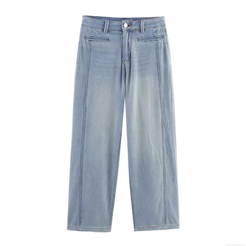 Women's Summer Casual Low Waist Straight Leg Jeans Light Blue Loose Denim Pants With Pockets Fashion Streetwear Trousers For Women