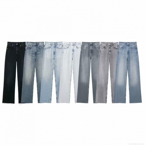 Women's Distressed Straight Leg Jeans Washed Denim Wide Leg Pants Casual High Waisted Trousers With Fringed Hem Fashion Streetwear Autumn 95% Polyester Blend Pants