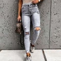 Women's High Waist Ripped Skinny Jeans Distressed Slim Fit Denim Pencil Pants Casual Streetwear Long Trousers for Ladies