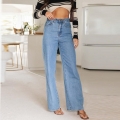 Women's High Waist Wide Leg Denim Jeans Washed Streetwear Loose Long Trousers Polyester Denim Pants For Women Casual Style Outfits
