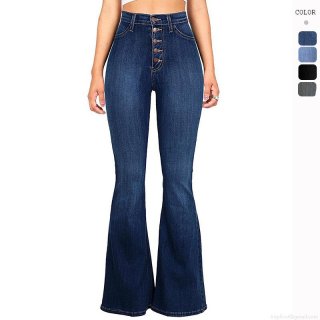 Women High Waisted Flare Jeans Stretch Cotton Denim 5-Button Fly Distressed Washed Slim Fit Bell Bottom Denim Trousers Daily Casual Commute Jeans
