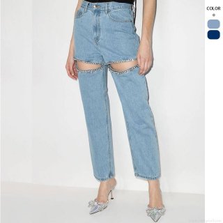 Women's High Waisted Straight Leg Jeans With Hollow Out Rhinestone Detail Heart Shaped Back Stitching Loose Denim Pants Streetwear